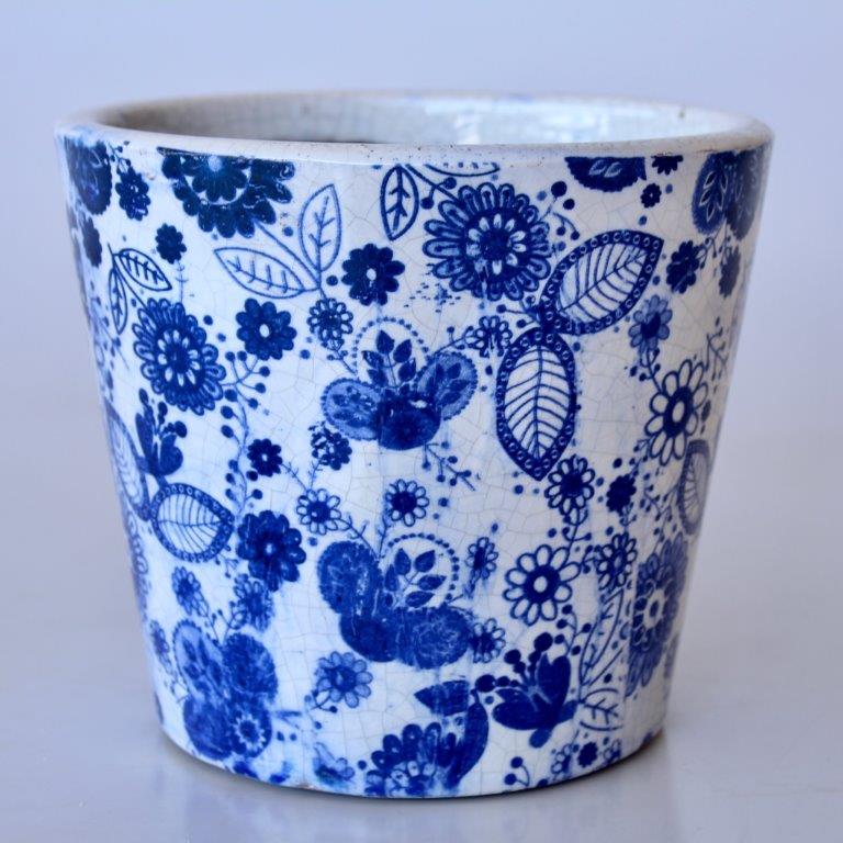 BLUE ROUND FLOWER LEAF PLANTER  14X16CM